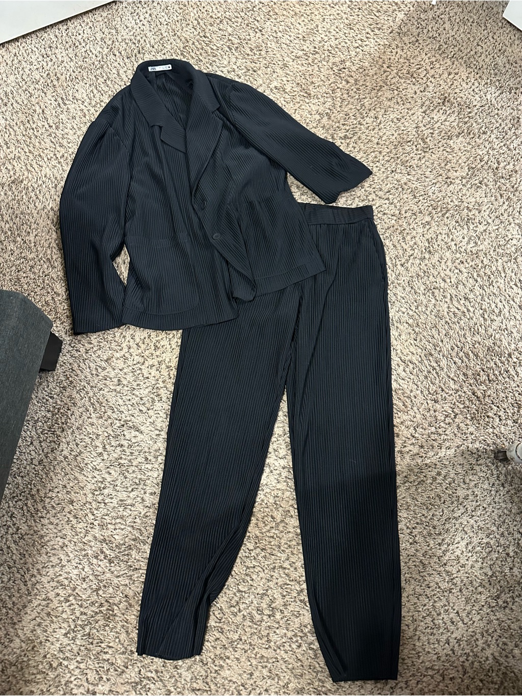 Zara Black Pleated Pant Suit Jacket Blazer S